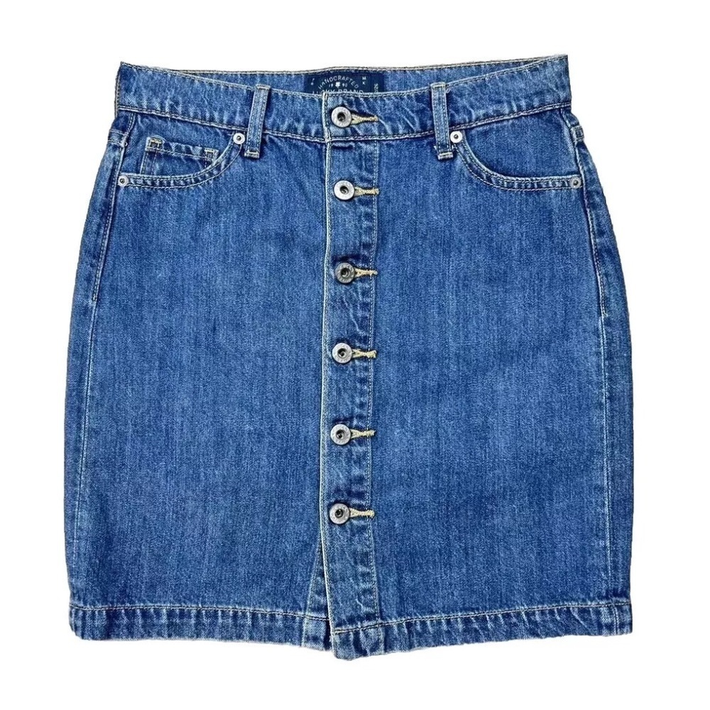 Vtg Lucky Brand 2/26 Denim Button Front Pencil Mini Skirt Blue Jean Medium Wash